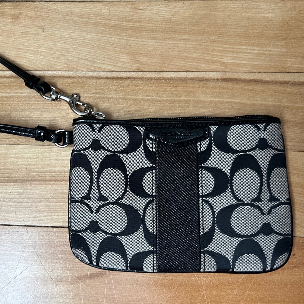 Coach Signature Stripe wristlet